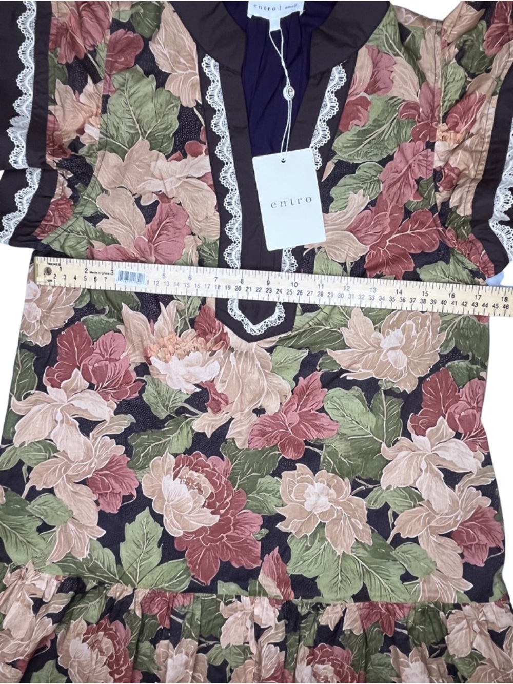 entro Floral Flutter Sleeve Tunic Dress - Brown, Olive, Dusty Rose - Picture 12 of 15
